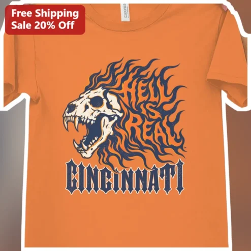 Cincinnati Lion Skull Flame Graphic Tee Vintage City Pride T-Shirt