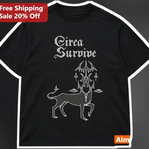 Circa Survive Pixel Art Stag Tee Black Alt Rock Band Merch Shirt
