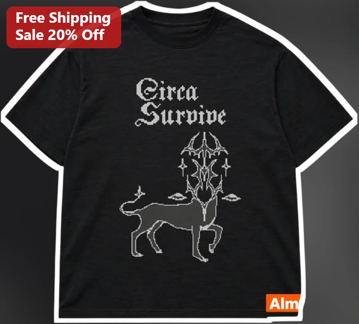 Circa Survive Pixel Art Stag Tee Black Alt Rock Band Merch Shirt