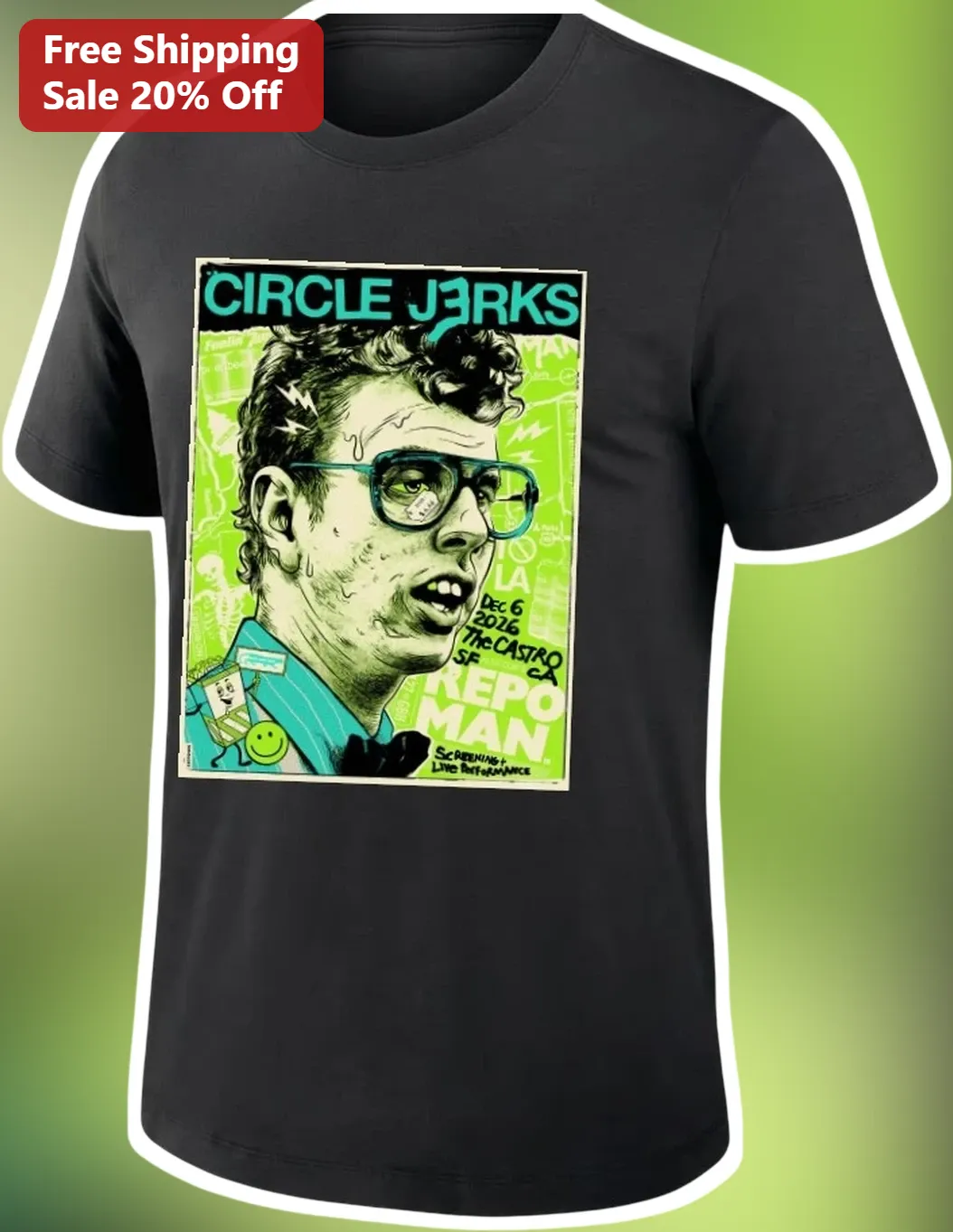 Circle Jerks Repo Man Vintage Concert Poster Graphic Tee Chris Kelly Punk Rock Merch