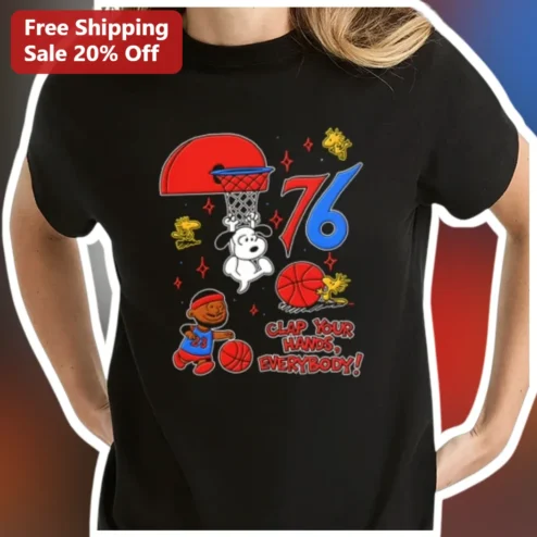 Clap Your Hands Everybody Snoopy Basketball Tee Retro Peanuts Philadelphia 76ers Graphic Shirt