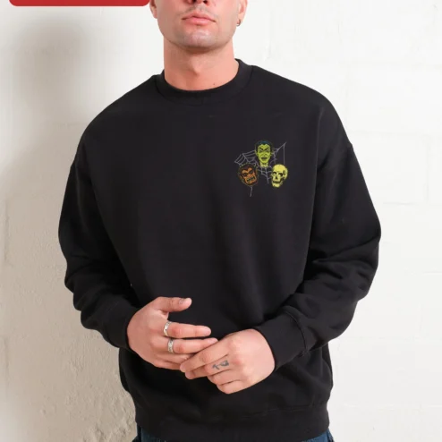 Classic Monsters Halloween Sweatshirt Vintage Vampire Werewolf Skull Crewneck Spooky Horror Gift