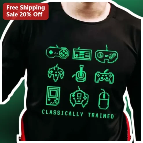 Classically Trained Long Sleeve Shirt Retro Pixel Art Video Game Controller Gift for Gamers Men Women