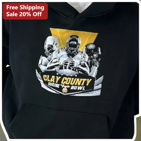 Clay County Shrine Bowl Hoodie Football All-Star Game Vintage Sports Team Pullover for Fans and Athletes