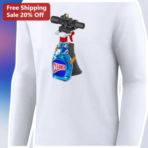 CLEANER Tactical Spray Bottle Long Sleeve Tee Funny Gamer Cleaning Humor Shirt