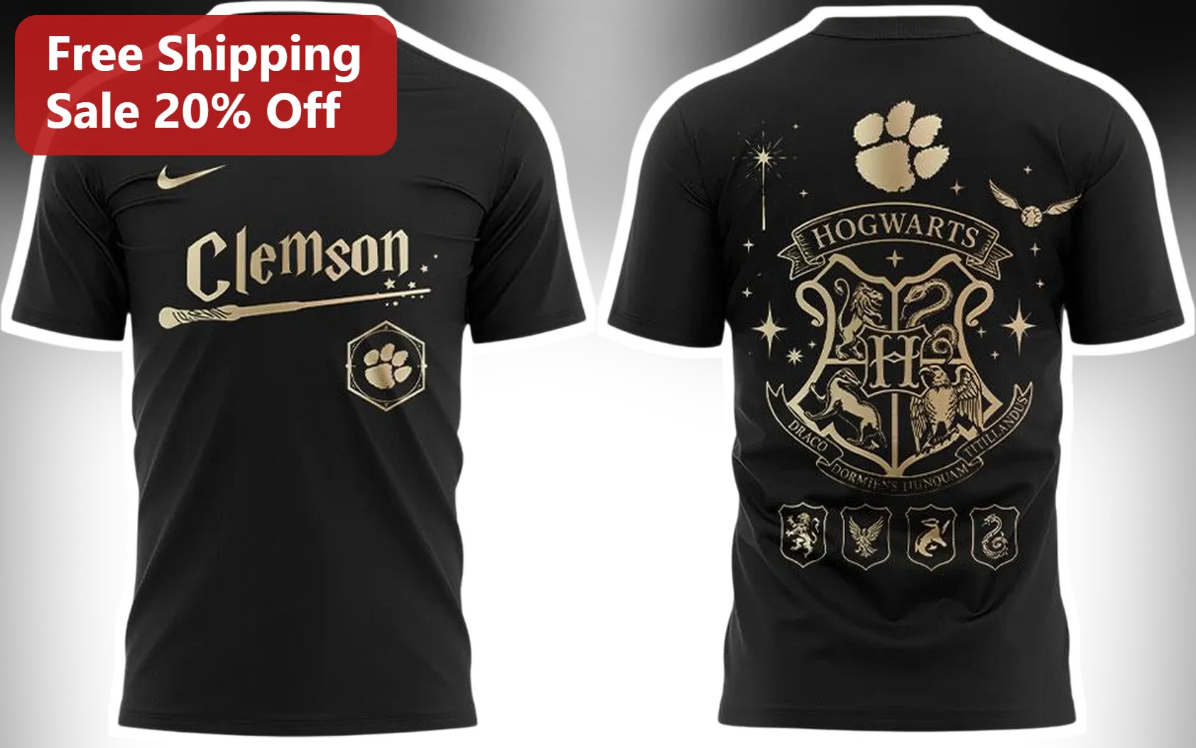 Clemson Hogwarts Tee Harry Potter Mashup Tiger Paw Crest Graphic T-Shirt for Men Women College Fan Gift