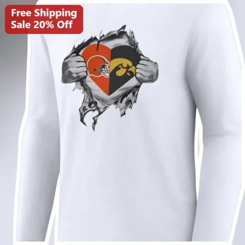 Cleveland Browns Iowa Hawkeyes Love Heart Long Sleeve Tee NFL College Football Couple Gift