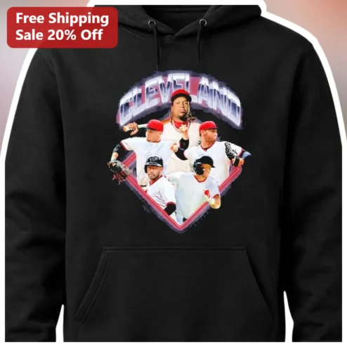 Cleveland Guardians Baseball Fan Pullover Hoodie Vintage Collage Graphic Black Sweatshirt for Men Women