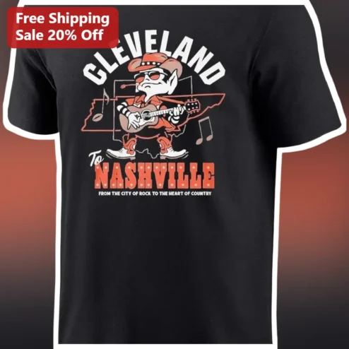 Cleveland to Nashville From the City of Rock to the Heart of Country Tee available at our Chicago, Illinois warehouse