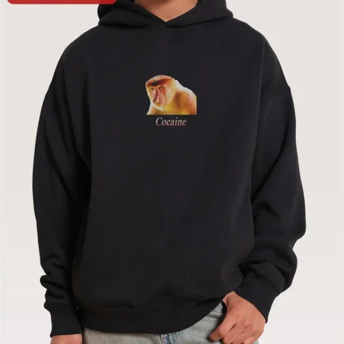 Cocaine Monkey Hoodie Proboscis Meme Streetwear Black Pullover