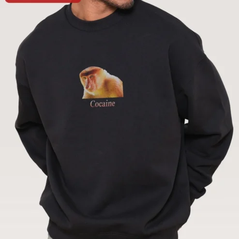 Cocaine Sweatshirt Proboscis Monkey Meme Graphic Crewneck Edgy Streetwear