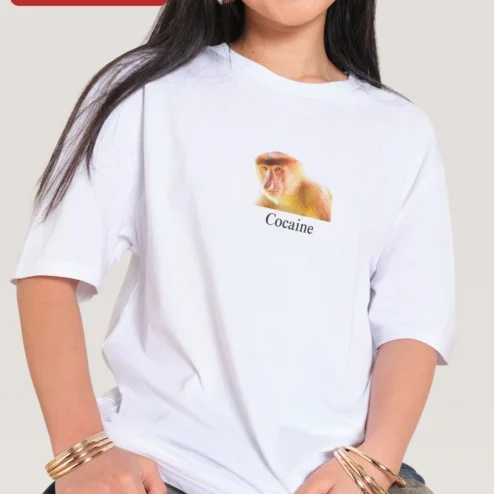 Customer in Chicago, Illinois wearing Cocaine Tee Surreal Proboscis Monkey Graphic T-Shirt for Men