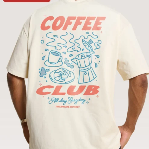 Close-up of COFFEE CLUB All Day Erryday Tee Vintage Typography Coffee Lover Gift for streetwear fans in Chicago, Illinois