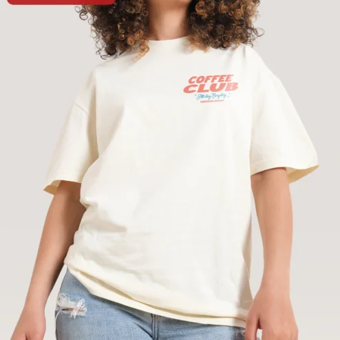 Close-up of Coffee Club All Day Everyday Tee for Coffee Lovers Barista Gift for streetwear fans in Chicago, Illinois
