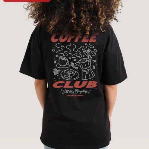 Customer in Chicago, Illinois wearing Coffee Club All Day Everyday Tee for Coffee Lovers Barista Gift