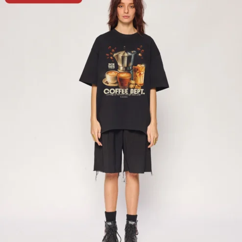 Coffee Dept Serving Up Nervous Energy Since 2018 Graphic Tee Funny Coffee Lover Gift on a hanger, ready to ship from Chicago, Illinois