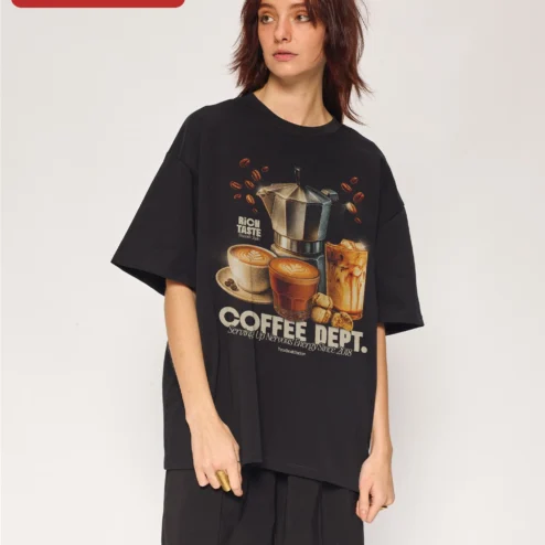 Customer in Chicago, Illinois wearing Coffee Dept Serving Up Nervous Energy Since 2018 Graphic Tee Funny Coffee Lover Gift