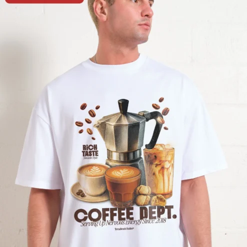 Customer in Chicago, Illinois wearing Coffee Dept Serving Up Nervous Energy Since 2018 Graphic Tee Funny Coffee Lover Gift