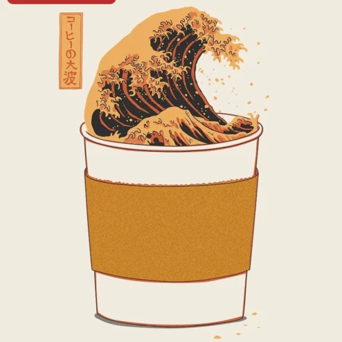 Coffee Great Wave T-shirt Hokusai Style Ukiyo-e Tee for Coffee Lovers
