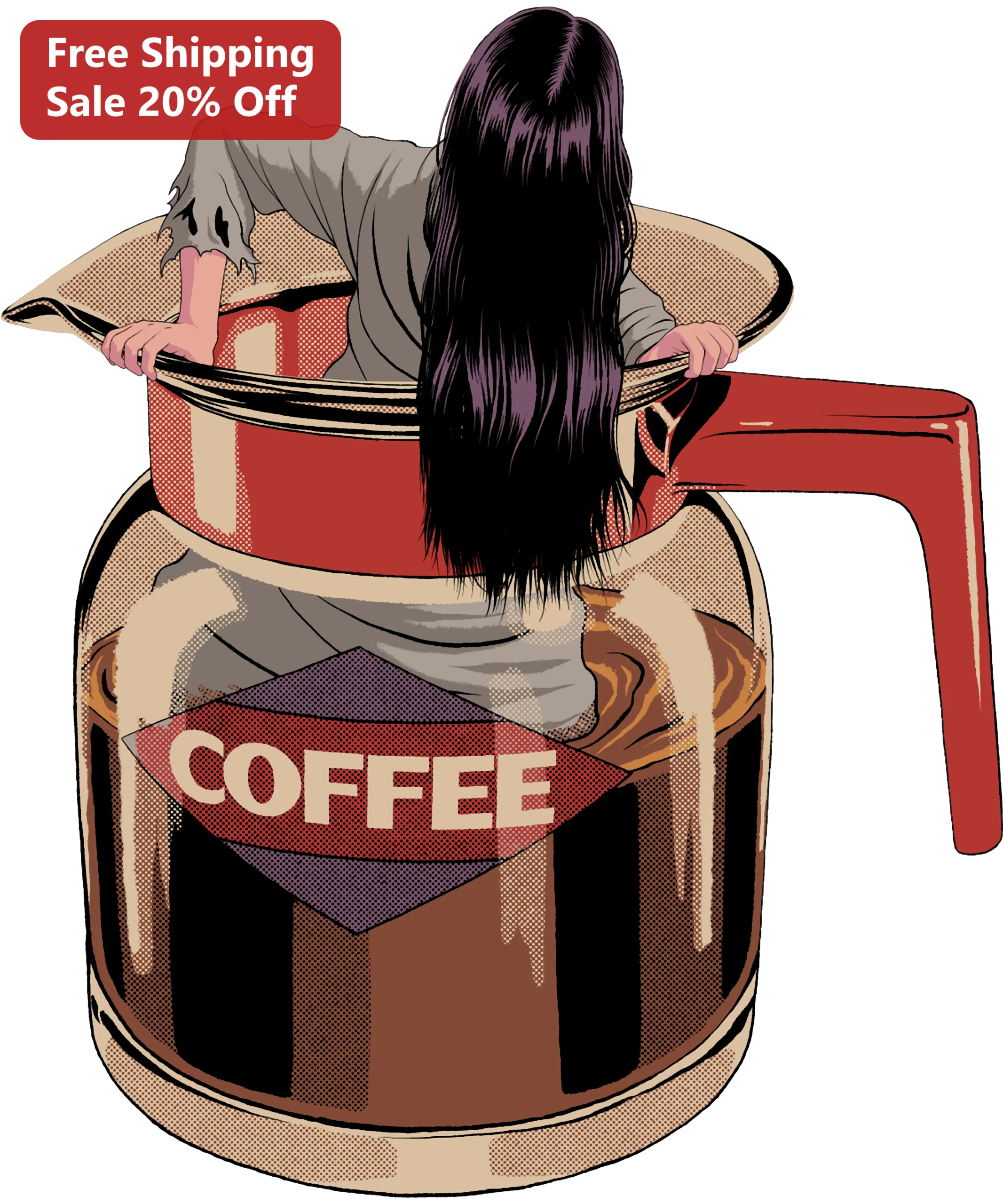 Coffee Horror Girl Vintage Comic Graphic Tee Funny Scary Morning Coffee Lover Gift