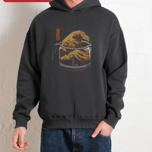 COFFEE WAVE Hoodie Great Wave Off Kanagawa Coffee Lover Gift Unisex Pullover