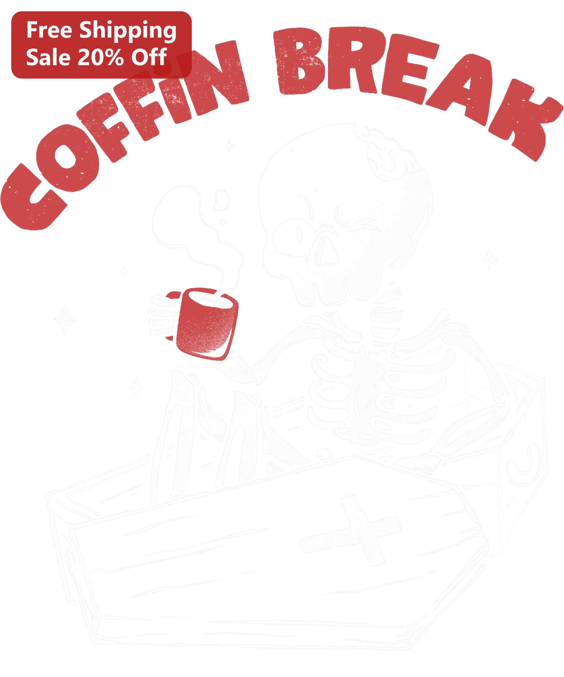 Coffin Break Tee Funny Skeleton Coffee Mug Graphic T-Shirt for Halloween Goth Fans