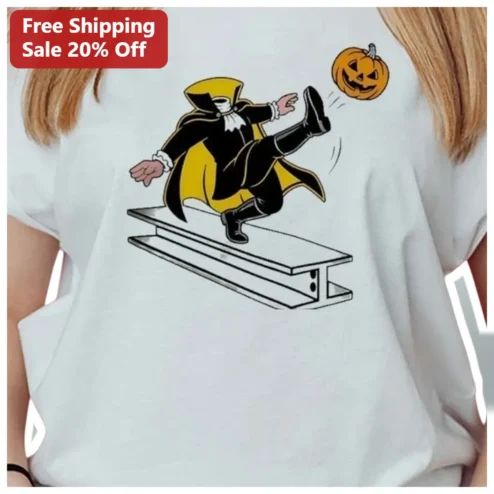 Colonial Halloween Soldier Kicking Pumpkin Tee Funny Ironworker Construction Worker Shirt