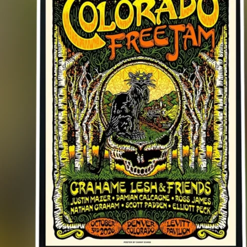 Colorado FreeJam Poster Grahame Lesh Psychedelic Woodcut Concert Art Print