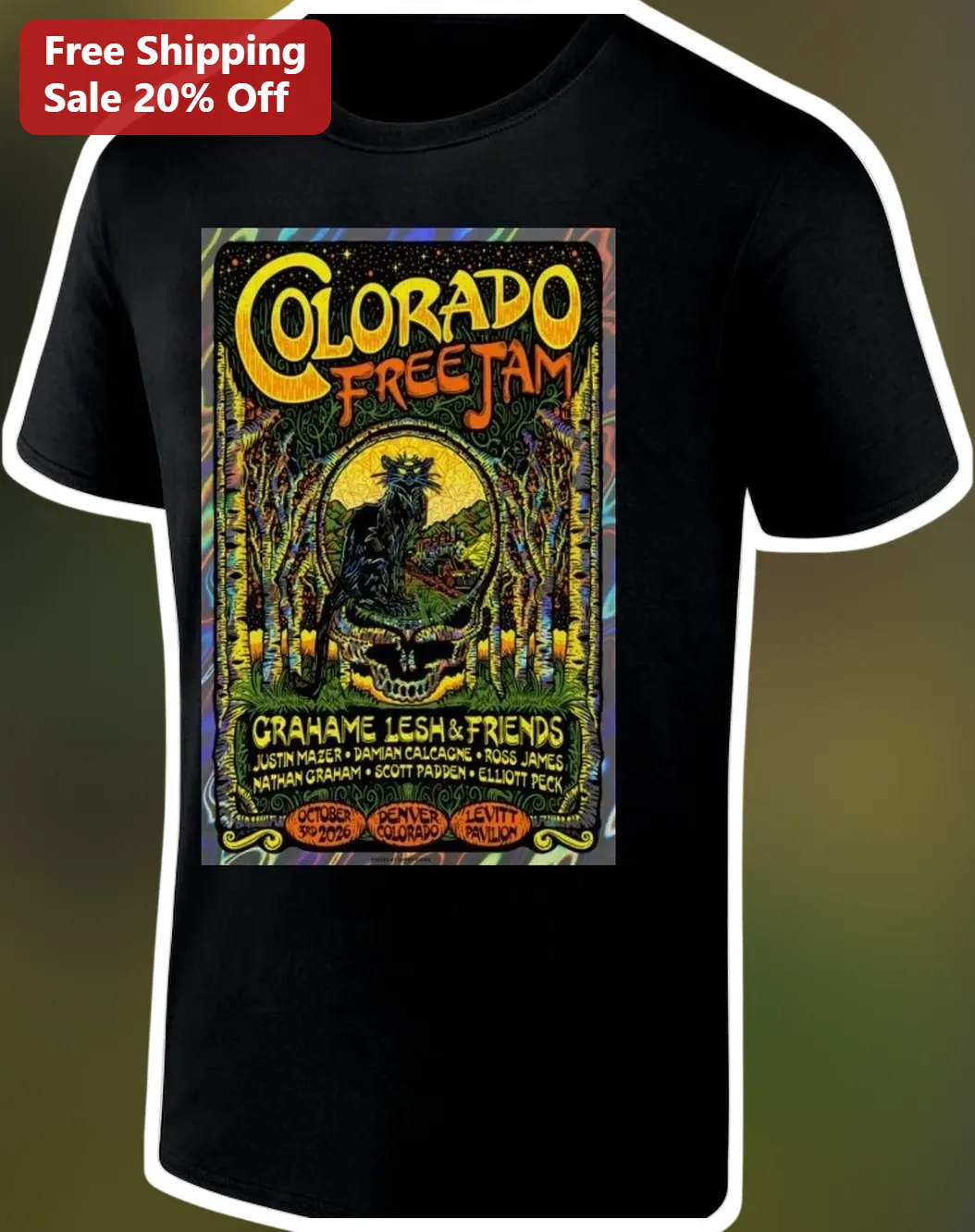 Colorado Freetam Tee Grahame Lesh Psychedelic Jam Band Concert Graphic Shirt