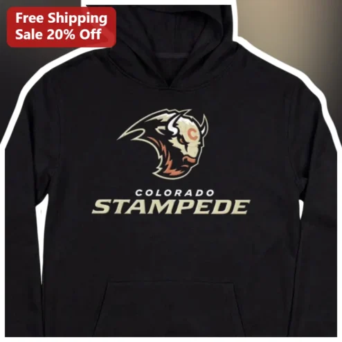 Colorado Stampede Hoodie Black Bull Logo Pullover Team Fan Apparel