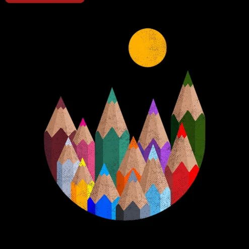 Colored Pencil Mountain Landscape Art Poster Nature Wall Decor Gift for Artists Teachers