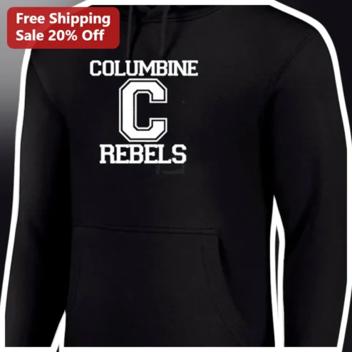 Columbine Rebels Hoodie Vintage Collegiate Style Black Pullover Horror Movie Merch