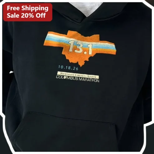 Columbus Marathon Hoodie Retro Ohio State Outline 13.1 Finisher Gift Unisex Fleece Pullover