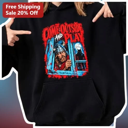 Come Outside And Play Hoodie Retro Horror Viking Werewolf Graphic Sweatshirt For Halloween Fans