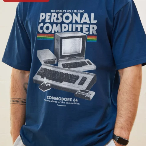 Customer in Chicago, Illinois wearing Commodore 64 Retro Computer Tee World's No.1 Selling Personal Computer Vintage Tech Gift