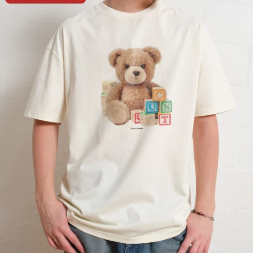 Customer in Chicago, Illinois wearing CONCUT Tee Spell It Out Grumpy Teddy Bear Streetwear Graphic T-Shirt
