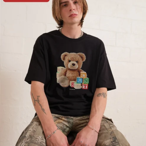 CONCUT Tee Spell It Out Grumpy Teddy Bear Streetwear Graphic T-Shirt