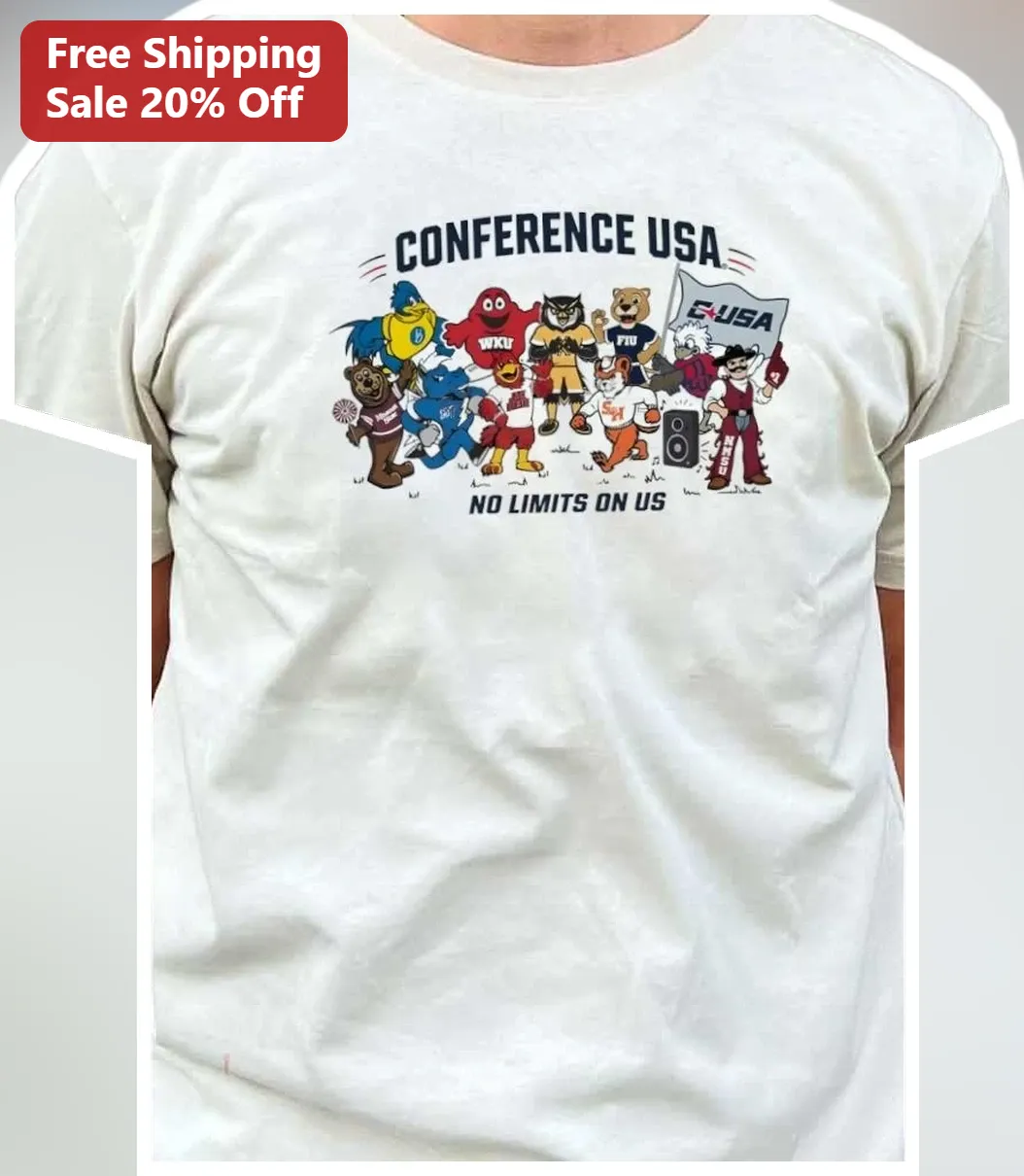 Conference USA No Limits On Us Retro Mascot Graphic Tee College Football Fan Apparel