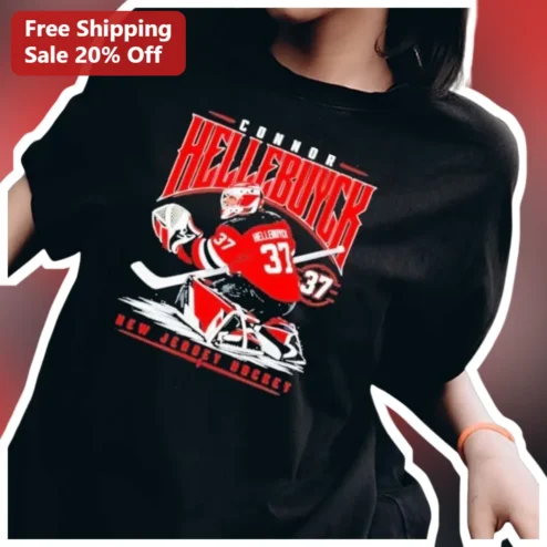 Connor Hellebuyck New Jersey Hockey Goalie Graphic Tee available at our Chicago, Illinois warehouse