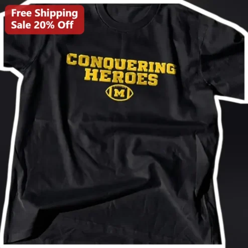 CONQUERING HEROES Football Tee Vintage Distressed Collegiate Athletic Shirt