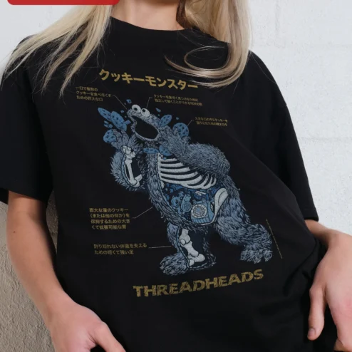 Cookie Monster Anatomy Graphic Tee Sesame Street Japanese Typography Shirt
