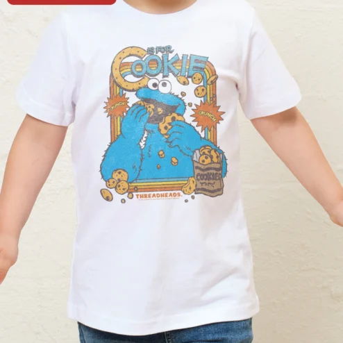 Customer in Chicago, Illinois wearing Cookie Monster C Is For Cookie Kids Tee Retro Vintage Sesame Street Toddler Shirt