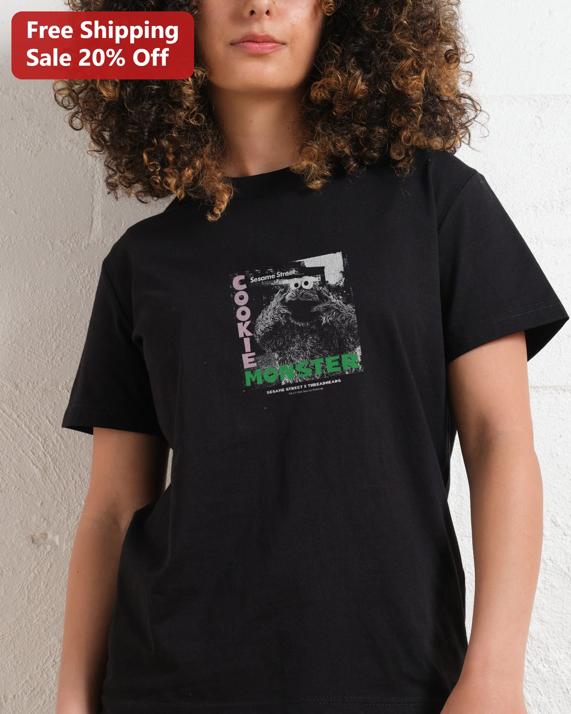 Cookie Monster Sesame Street Graphic Tee Distressed Vintage Muppet Shirt for Women