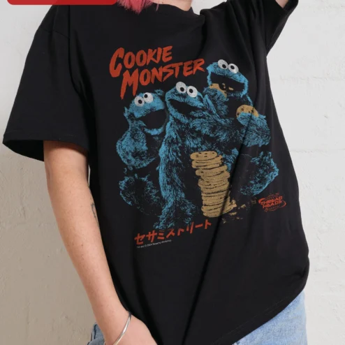Cookie Monster Sesame Street Tee Vintage Distressed Graphic T-Shirt Japanese Text Design