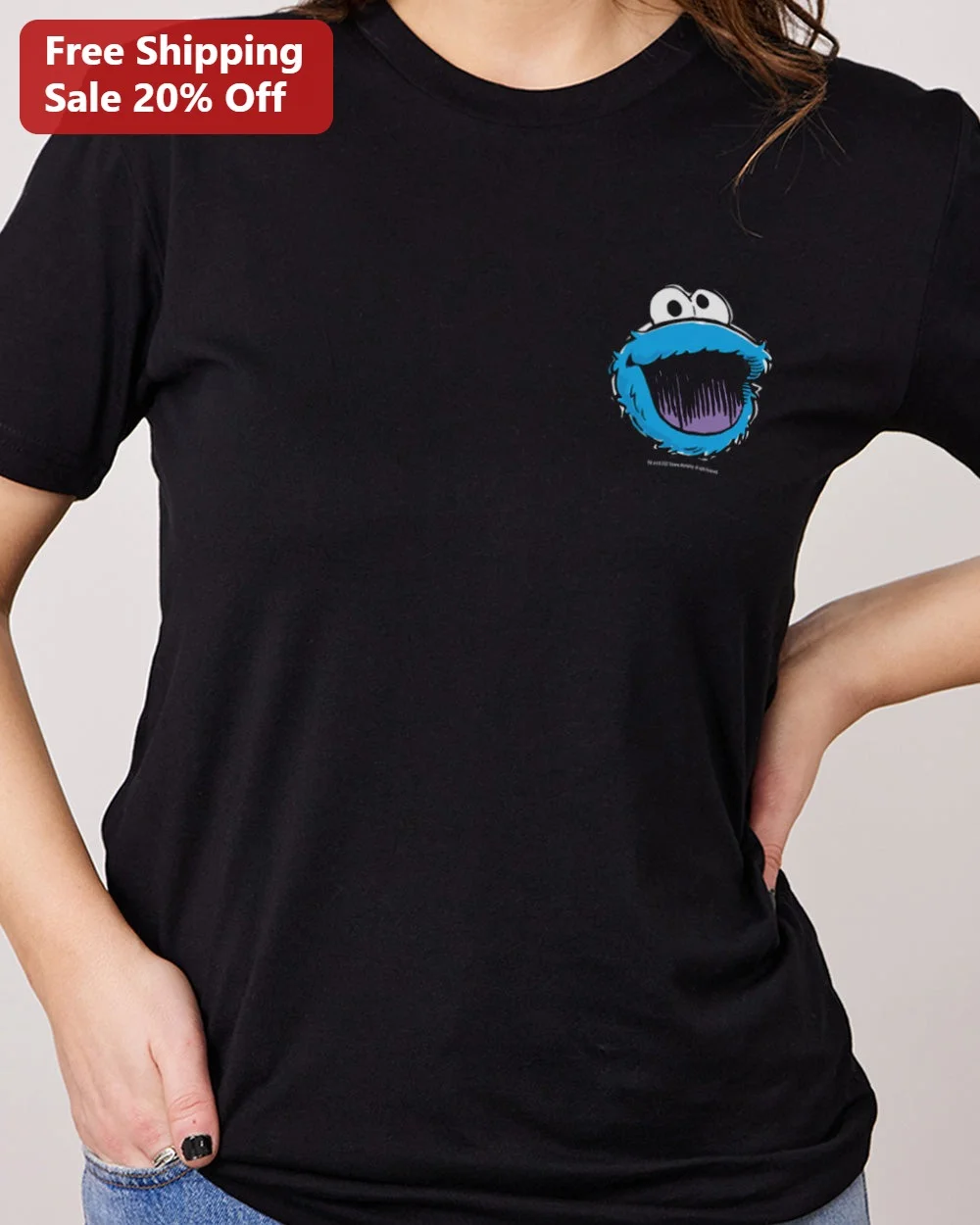 Cookie Monster Tee Sesame Street Character Graphic Shirt for Women Adults