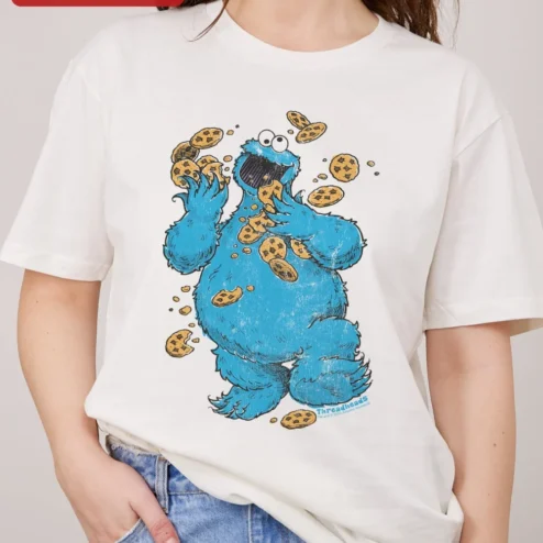 Cookie Monster Tee Vintage Distressed Sesame Street Graphic Shirt for Adults