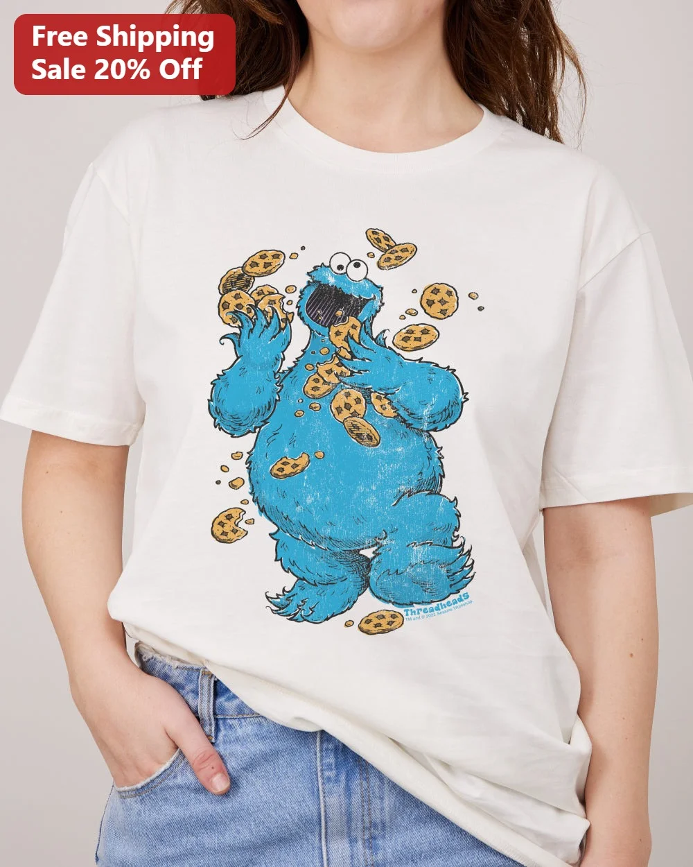 Cookie Monster Tee Vintage Distressed Sesame Street Graphic Shirt for Adults