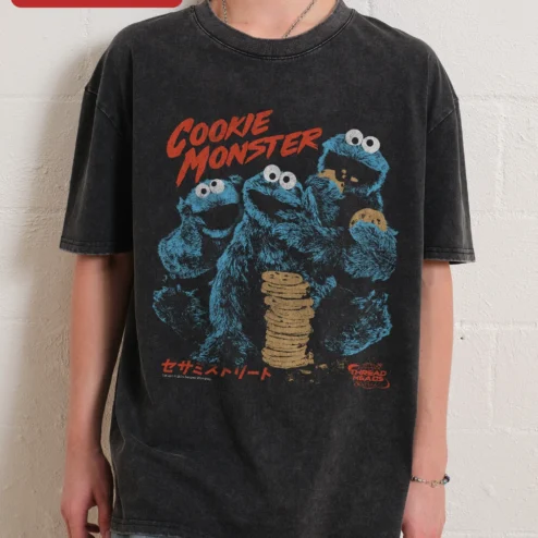 Cookie Monster Vintage Acid Wash Tee Sesame Street Graphic Shirt