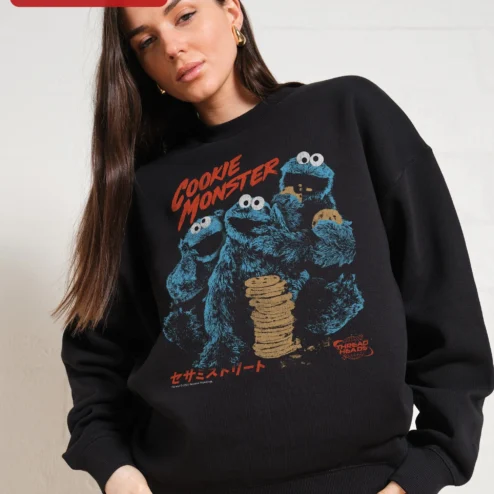 Cookie Monster Vintage Distressed Graphic Sweatshirt Sesame Street Fan Gift