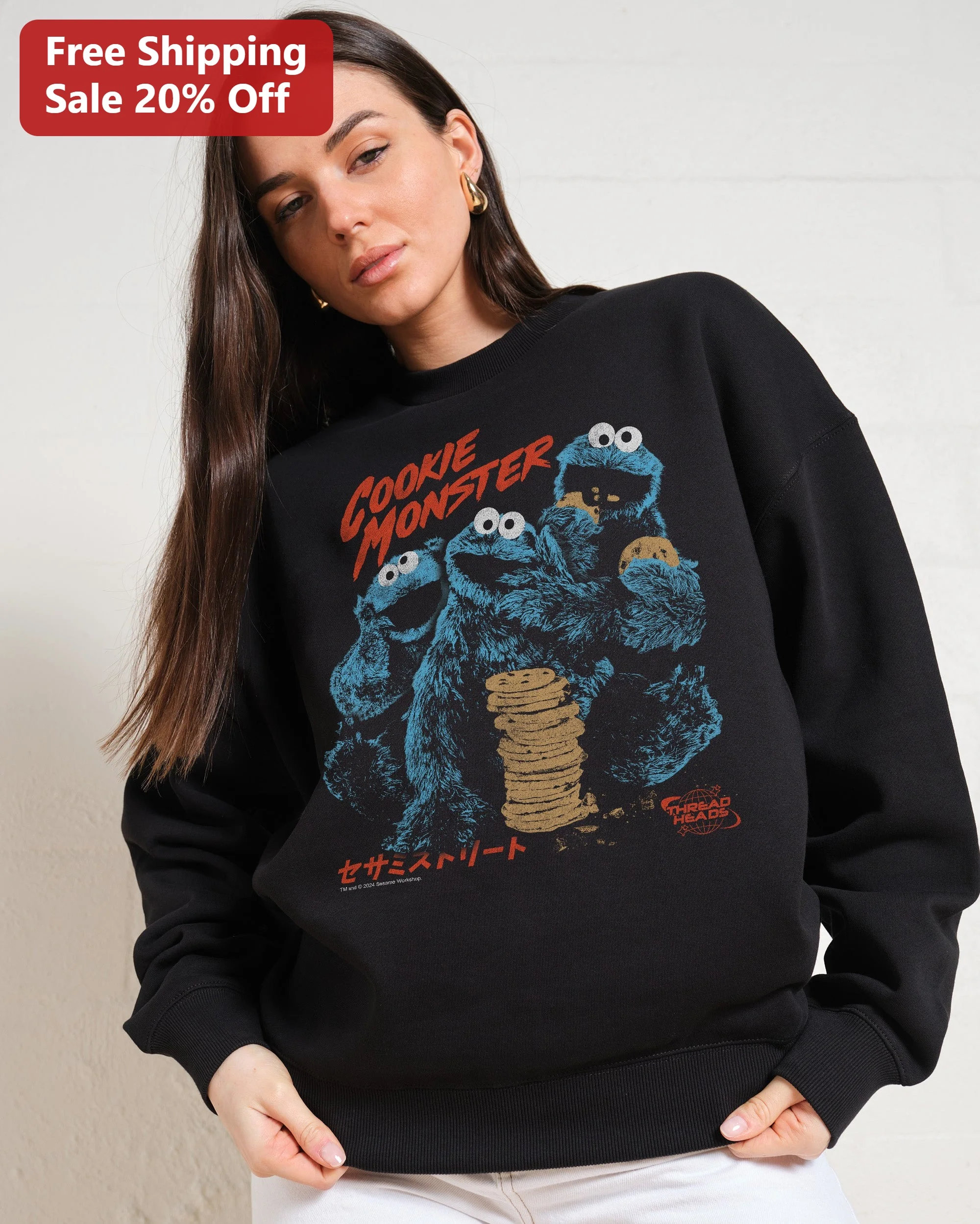Cookie Monster Vintage Distressed Graphic Sweatshirt Sesame Street Fan Gift